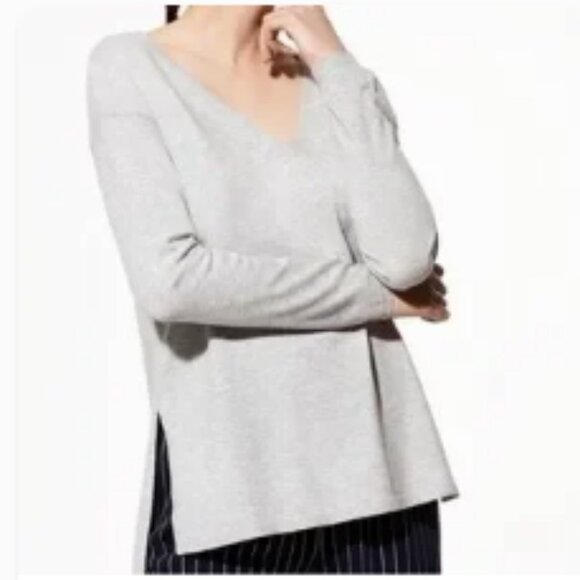 Aritzia Babaton Erin Gray Linen Wool Blend Gray V-neck Sweater Small - Picture 1 of 12